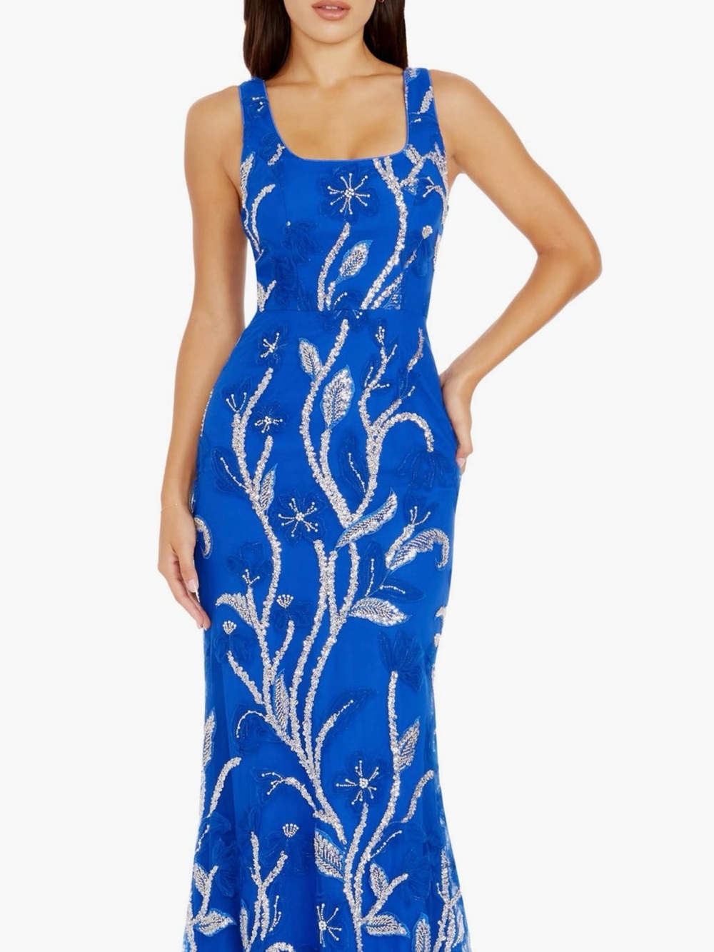 Tyra Beaded Floral Chiffon Mermaid Gown